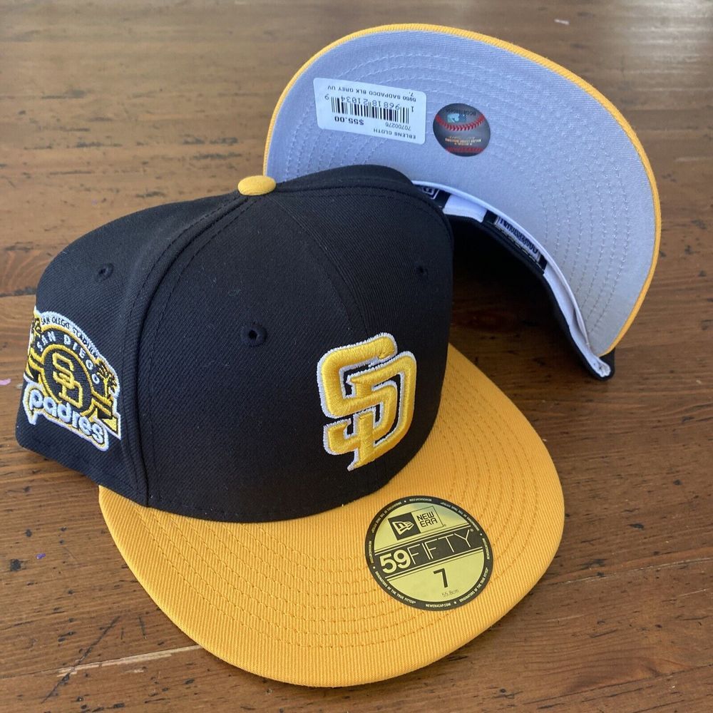 New Era San Diego Padres 59FIFTY MLB Stadium‎ Patch Hat Cap Black Yellow Size 7